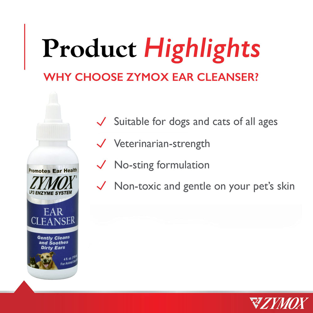 Nettoyant Zymox pour oreilles de chats et chiens, douceur efficace.