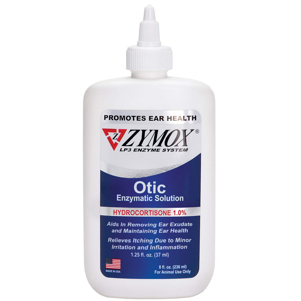 Zymox Otic flacon 8 oz prêt à apaiser irritations d'oreilles chez chiens et chats.