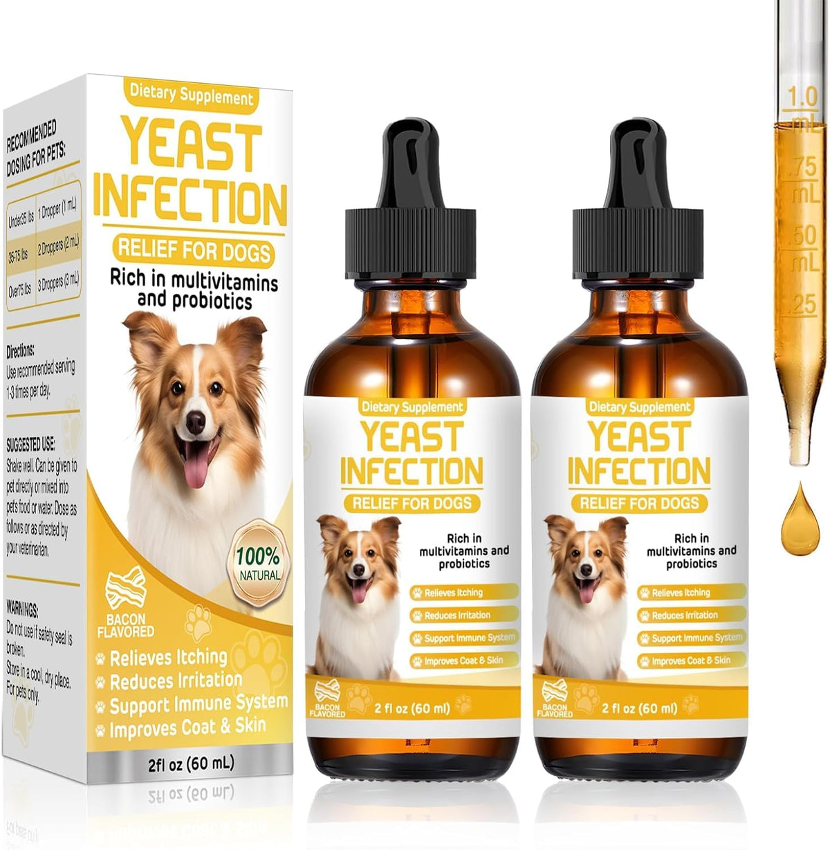 Gouttes ZZTRMY dans flacon pour chiots et chiens, soutien oreilles et peau.